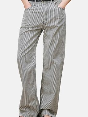 Nili Lotan Striped Relaxed Pants in Navy and Cream